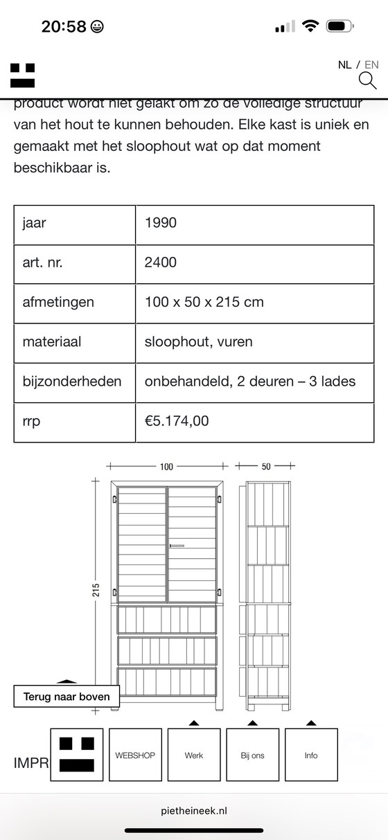 Image 1 of Mobiletto in legno di quercia recuperato di Piet Hein