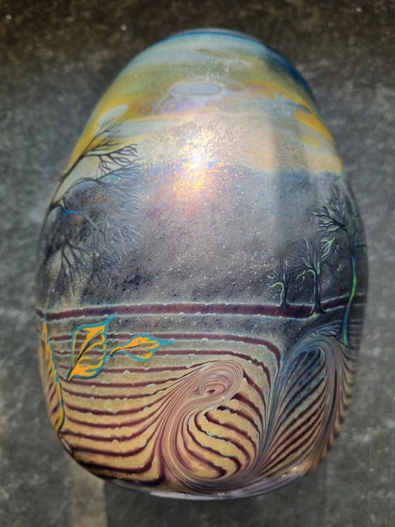 Image 1 of Eisch Studioglas Vase 1991 – Signed – Iridescent – ​​Landscape Decor 18.5cm