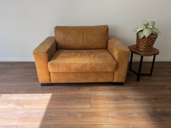 Image 1 of Canapé en cuir mangowood avec causeuse et pouf