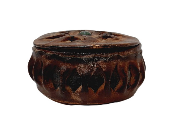 Image 1 of  Vintage, handmade, round leather box