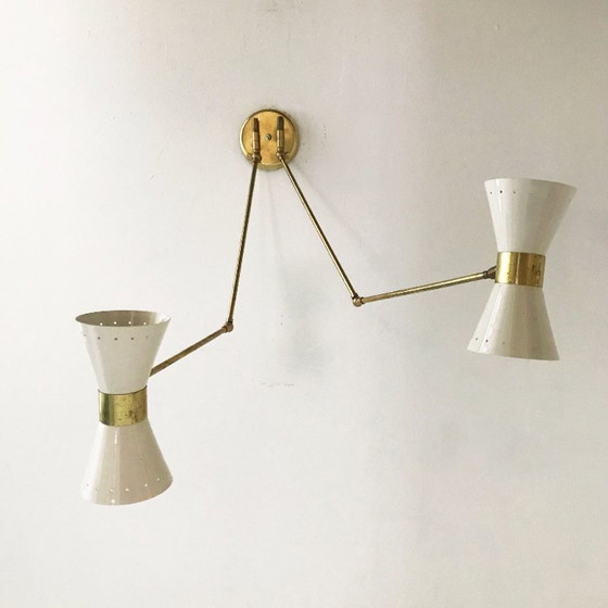Image 1 of Italiaanse dubbele wandlamp, ontwerp uit de jaren 1950