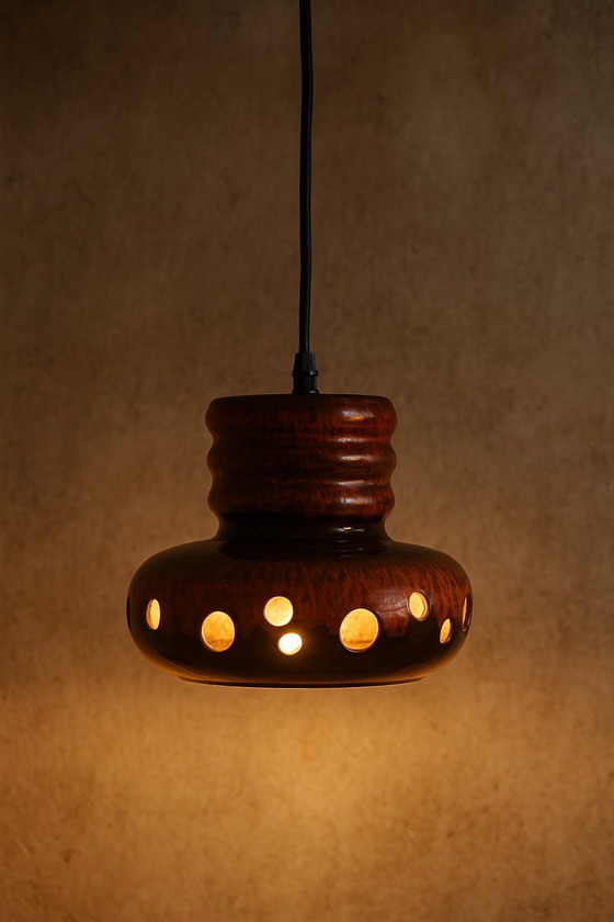 Image 1 of Vintage Herda Lava Pendant Lamp — Ceramic in Brown & Red | Space Age | Mid-Century Modern