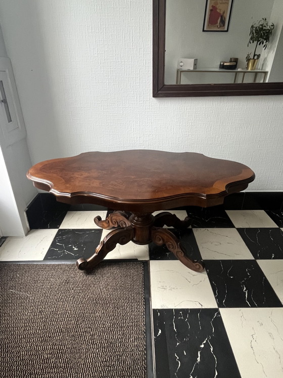 Exclusieve vintage wortelnoten salontafel (Burl Walnut) – Gestoken poot | 116 × 68 cm – Wood (photo 2 of 12)