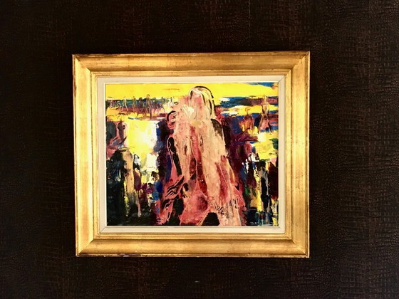 Image 1 of Composition abstraite de femmes, peinture sur toile signée par Paul Daxhelet, Belgique, années 1960