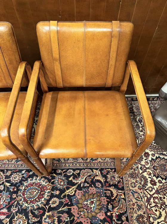 Sedia in Pelle Stile Ralph Lauren con Fibbia - Jacques Adnet – Sedie da pranzo, Leather (photo 11 of 14)