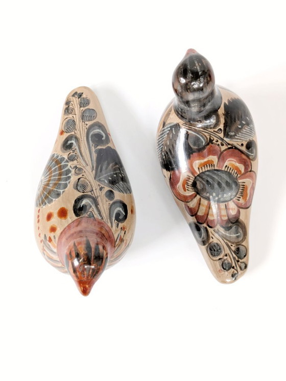 Image 1 of Paire de colombes mexicaines en céramique Tonala | Figurines d'art populaire peintes à la main des années 1970