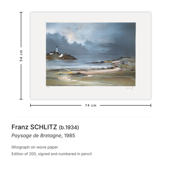 Franz Schlitz Lithographie Signée Paysage De Bretagne 1985 – Lithographies et sérigraphies, Paper (photo 3 of 5)