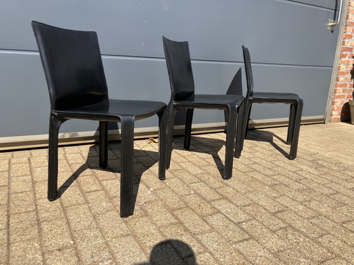 3x black leather Cassina Cab chairs Mario Bellini