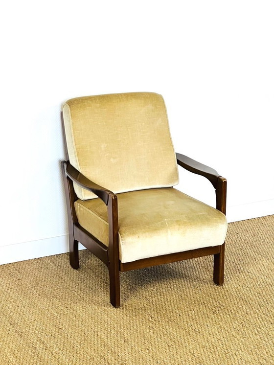 Image 1 of Schlafsofa und skandinavischer Samtsessel, 1960, 2er-Set