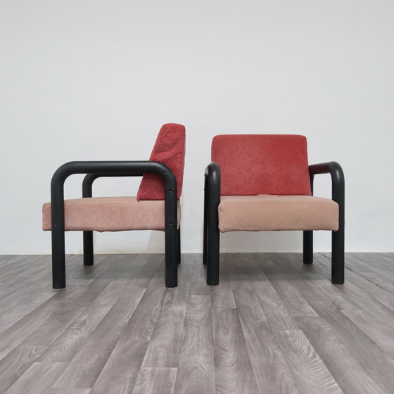 Image 1 of Paar postmoderne Memphis-stijl fauteuils uit de jaren 80, modern design