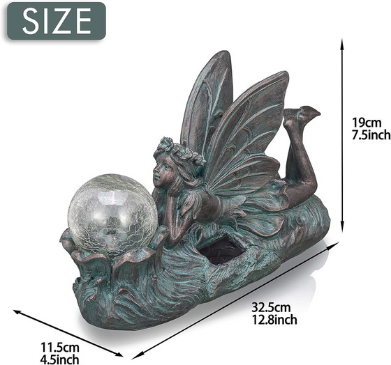 Image 1 of TERESA'S COLLECTIONS Grande décoration de jardin de fées en bronze, avec lumières solaires, statues de jardin d'ange en 