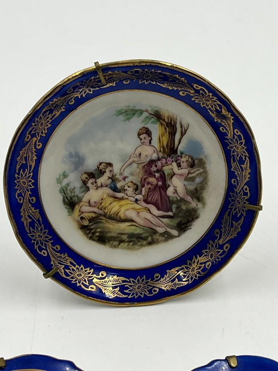Trio of Singer Limoges Porcelain Mini Plates, Decorative Objects, Ceramic, Metal, Blue, Vintage (photo 2 of 13)