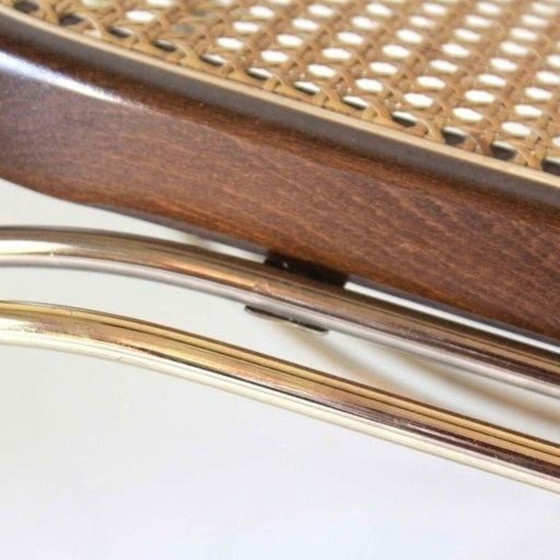 1x 1970s Thonet-Style Rocking Chair, Brass & Wicker, Mid-Century Modern – Rattan (photo 12 of 12)