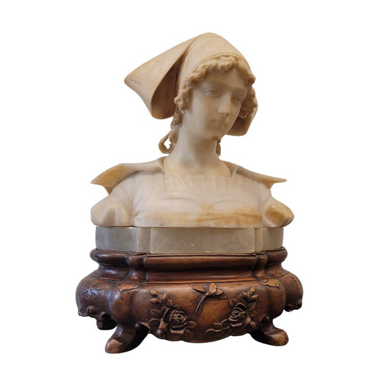 Image 1 of Busto “Mujer Bretona” En Alabastro, Art Nouveau, Circa 1900 – Francia