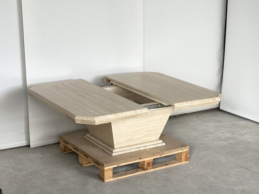Vintage travertine coffeetable with hidden bar, ca 1980's