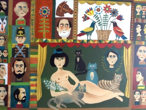 Lithografie von Jacques Margerin „Szene in einem Theater mit Katzen“