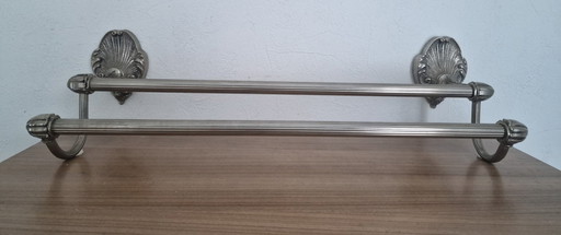 Portasciugamani doppio antico in metallo argentato