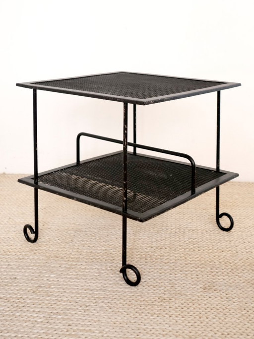 tavolino laterale vintage in metallo perforato