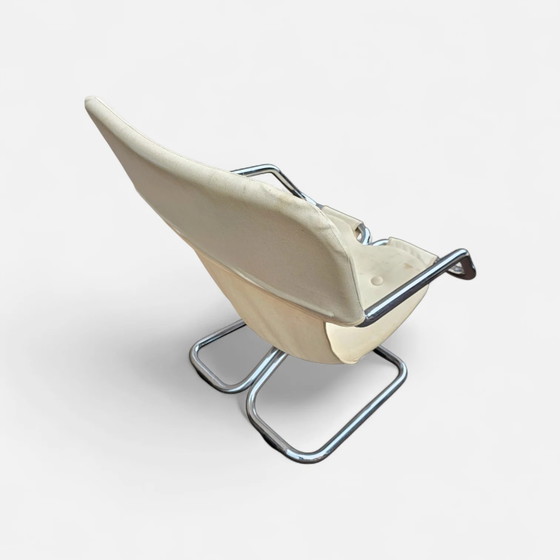 2 x Silla cantilever tubular cromada con asiento de lona color crema – Sillas auxiliares, Chrome, Canvas (photo 5 of 10)