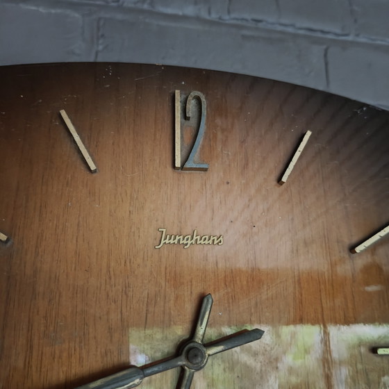 Image 1 of Vintage Junghans Mid-Century Wall Clock – German Brass Pendulum Clock