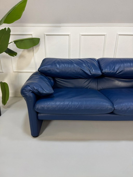 Cassina Maralunga 2-Sitzer Designer Sofa Couch Leder Blau