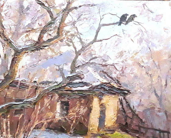 Original Oil Painting Rural Landscape Village Yard Old House Old Apple Tree – Paintings & Drawings, Canvas (photo 4 of 8)