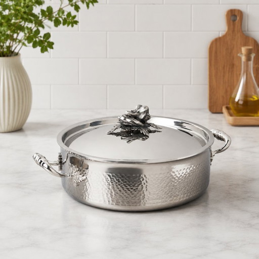 Batterie de cuisine haut de gamme en acier inoxydable – 3 casseroles avec couvercles, design élégant