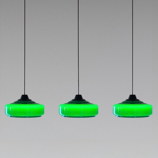 3x  Vintage Italian Green Pool Billiard Table Pendant Light, 1970s      
