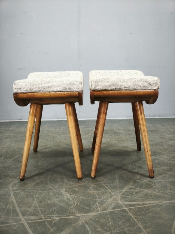 Image 1 of Pair of Mid-Century Beech Stools, Czechoslovakia, 1960s