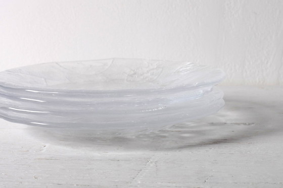 Image 1 of Set of 4 Kosta Boda Tropic Glass Dessert Plates, Scandinavian Fruit Design / 1989