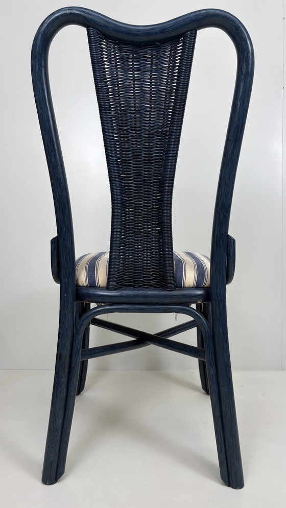 Image 1 of Vintage set eighties manou bamboo chairs dining table top glass