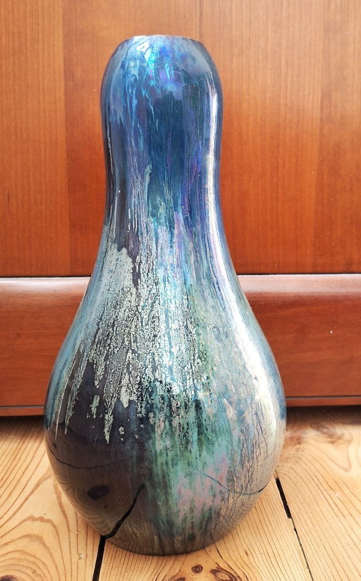 Schimmernde Vase von Alphonse Cythère (1861–1941), 26 cm, signiert, Art-Deco-Periode, 1920