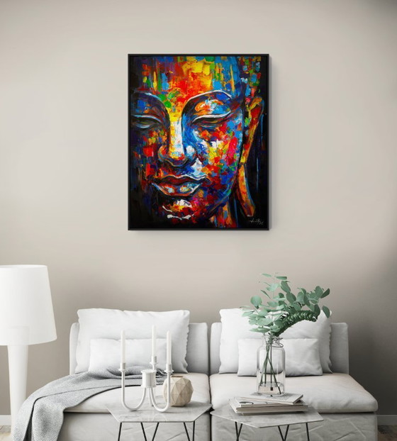 Image 1 of Unique hand-painted Buddha painting “Awakening” – Seksak Jaichumchen – 80×100 cm