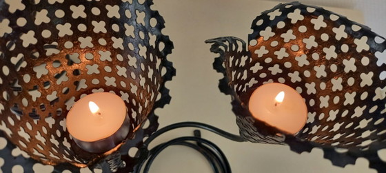 Image 1 of Coppia di candelabri doppi in metallo traforato, stile Matégot, anni '60/'70