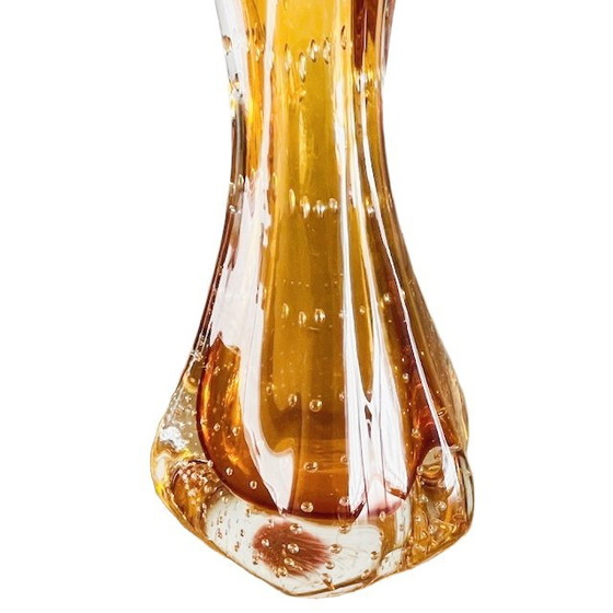 Image 1 of Vintage Bullicante Murano amber glass vase attributed to Archimede Seguso 1970s