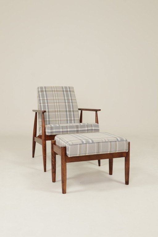 Vintage set fauteuil en poef Tartan Royal Design Mid Century Stijl, 1960