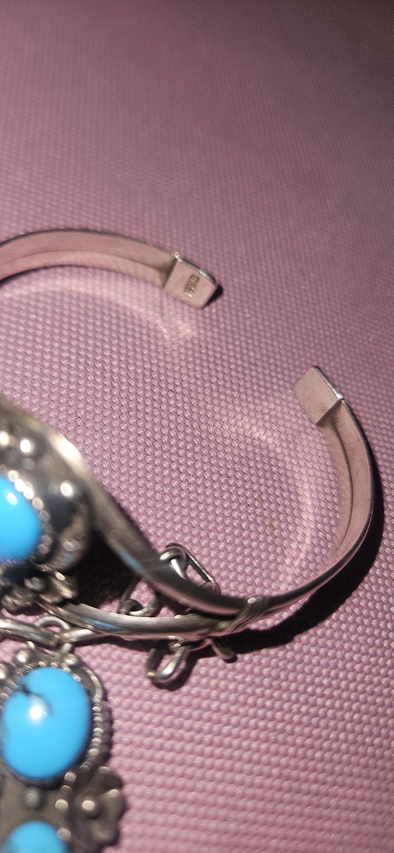 Image 1 of Bracciale da schiavo Navajo, argento 925 con turchese, gioiello vintage