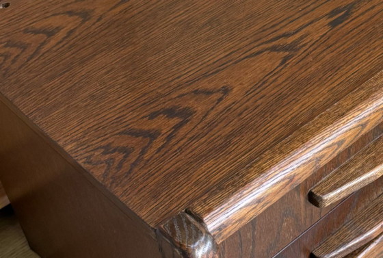 Commode en bois à quatre tiroirs, Buffet bas, Marron, Vintage (photo 5 sur 5)