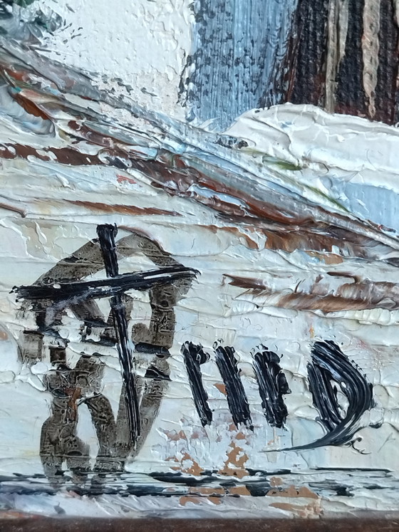 Image 1 of Oil painting on canvas - Mediterranean village - Knife painting technique