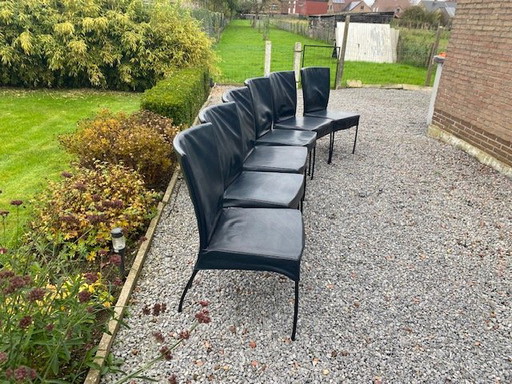 6x Montis Spica Chairs - Dark Blue Leather