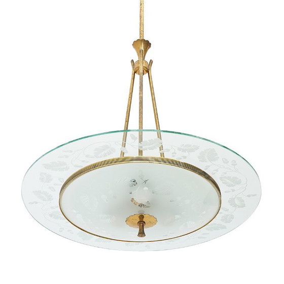 Image 1 of Kronleuchter aus Messing und Glas, 1950er Jahre