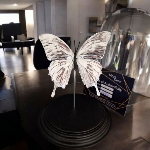 Genuine Papilio Butterfly Gilded in Silver Under Glass Dome Butterfly Artwork
