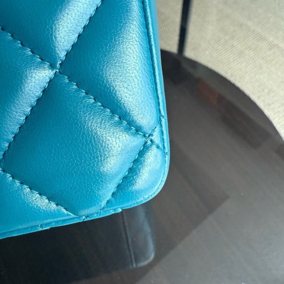 Image 1 of Chanel Classic Flap Maxi - Double Flap 33CM Quilted Lambskin Blue Silver Hardware Series 15
