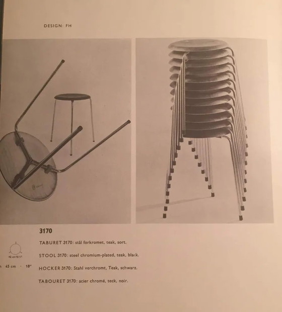 Very early edition Arne Jacobsen DOT stool model 3170 by Fritz Hansen – Wood, Brass, Vintage (photo 6 of 8)