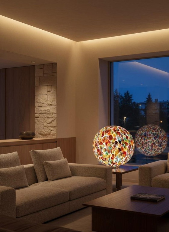 Image 1 of Hand-blown Murano Millefiori glass sphere table lamp
