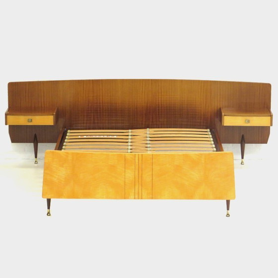 Image 1 of Vintage bed with nightstands in teak and maple, 1960s