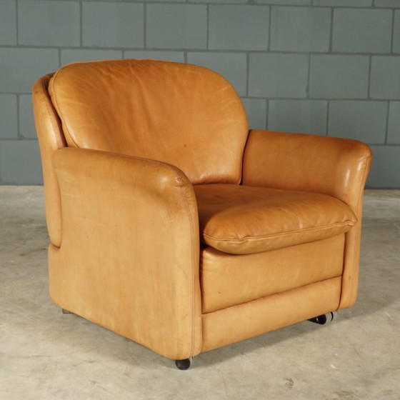 Image 1 of Fauteuil vintage en cuir avec repose-pieds – Hans Kaufeld – années 1970