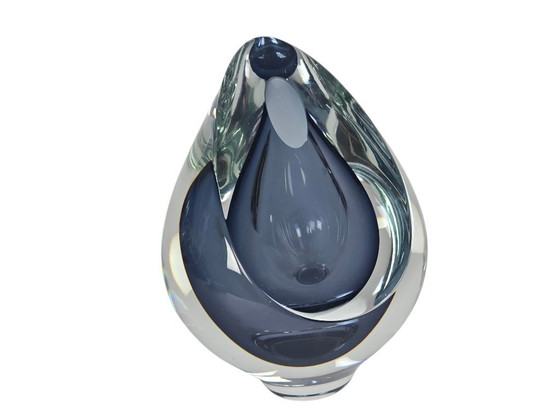 Image 1 of Robert Deeble - verre - Amérique - signé - verre transparent - bleu - années 1980