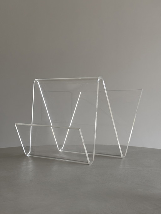 Tijdschriftenhouder van transparant plexiglas, 70s