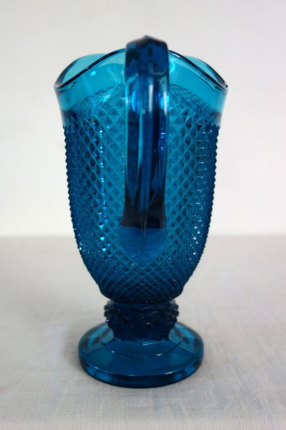 Vintage blue cut glass pitcher – Table accessories (photo 5 of 10)